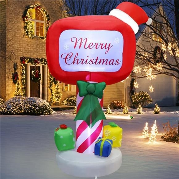 6FT Inflatable Xmas Mailbox, Lighted Blow Up Mailbox with Built in LED Lights - Picture 1 of 6